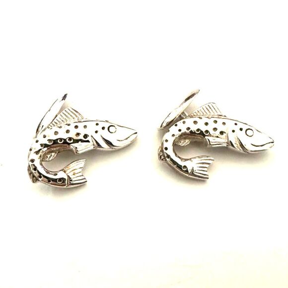 None Other - Leaping Trout Sterling Silver Cufflinks